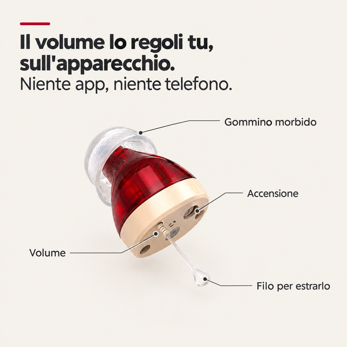 Volume regolabile sull'apparecchio, niente app